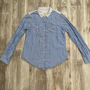 Hollister Blue and White Striped Shirt